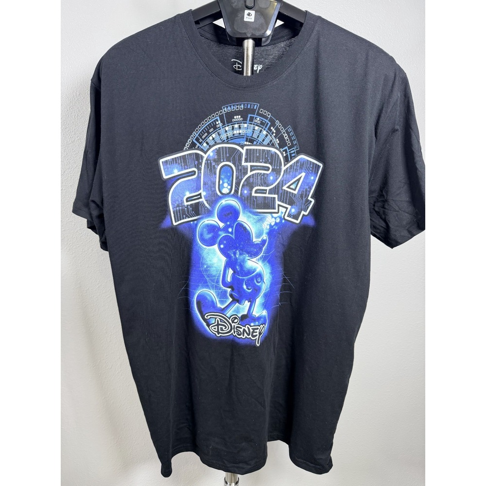 Disney Mickey Mouse 2024 T-Shirt Mens L 42/44 Black Electric Glow Graphic Cotton